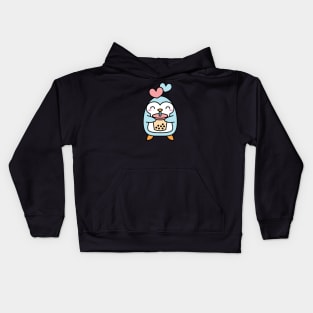 Cute Bubble Tea and Penguin with Hearts Kids Hoodie